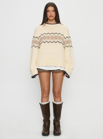Madalynn Knit Graphic Jumper Beige
