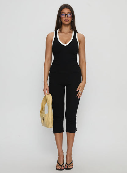 Baseline V Neck Rib Tank Top Black / White