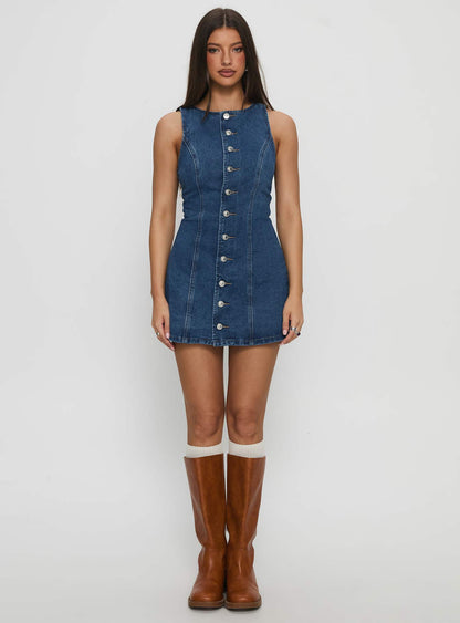 Yumiko Denim Romper Mid Wash
