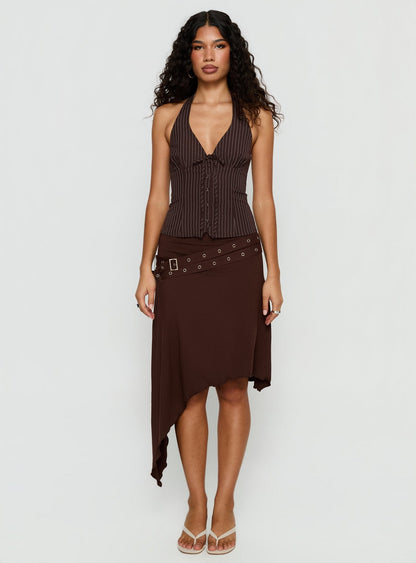 Nickole Halter Tailored Top Brown Stripe