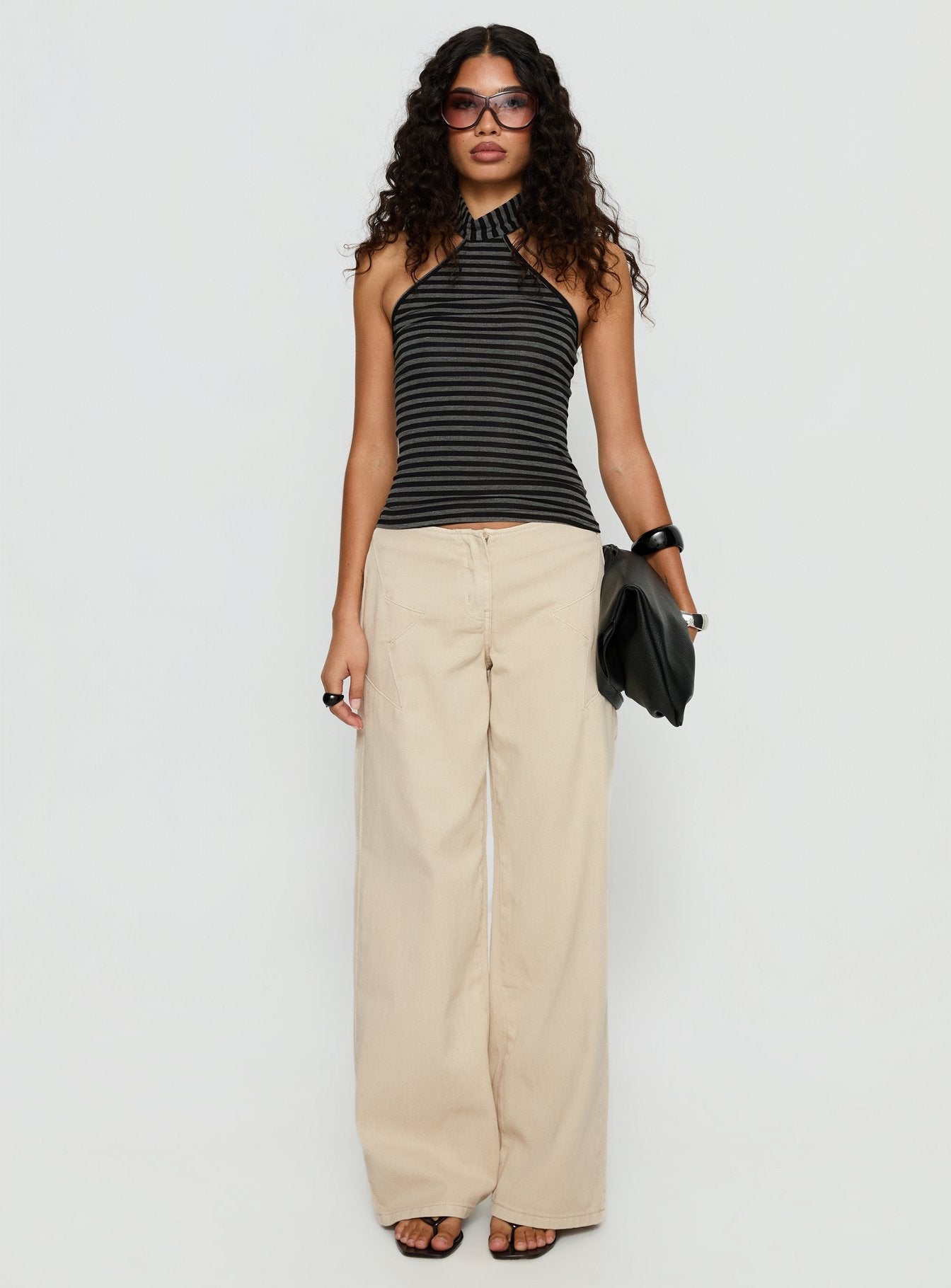 Dolley Star Stitch Mid Rise Wide Leg Jean Ecru