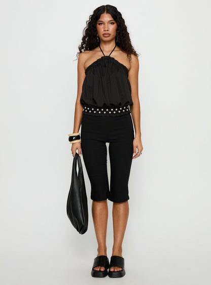 Mikki Tie Neck Button Detail Top Black