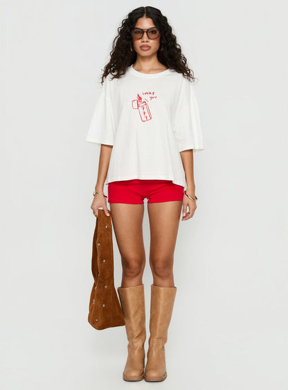 Lucky You Lighter Oversized Graphic Top White