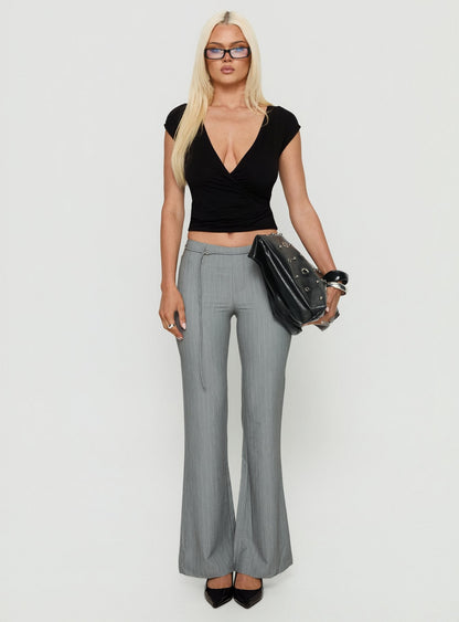 Joanah Tie Waist Pant Grey Pinstripe