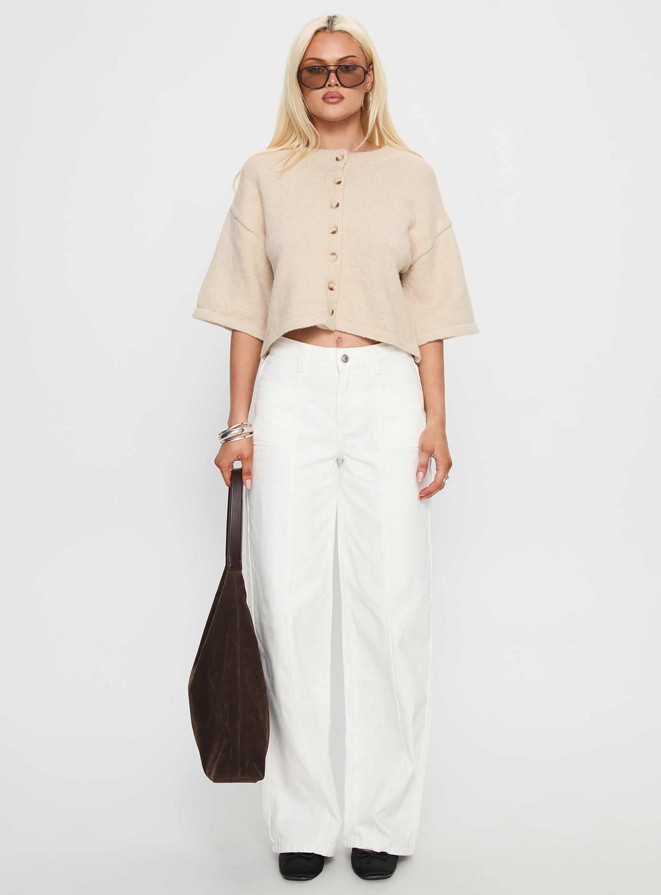 Verina Short Sleeve Knit Cardigan Oat