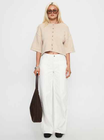 Verina Short Sleeve Knit Cardigan Oat