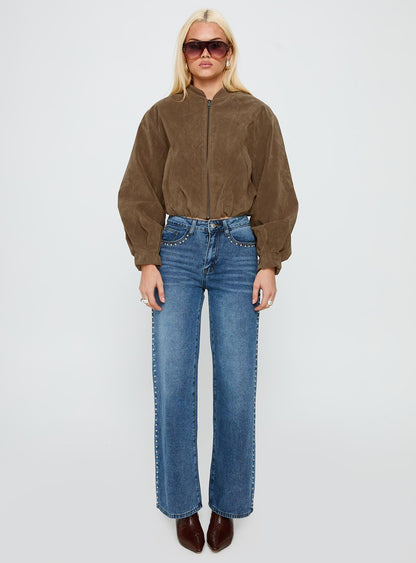 Mastery Faux Suede Bomber Jacket Brown