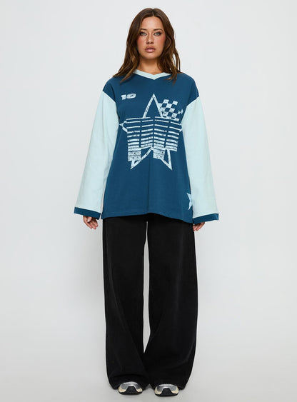 Starletta Long Sleeve Moto Top Blue