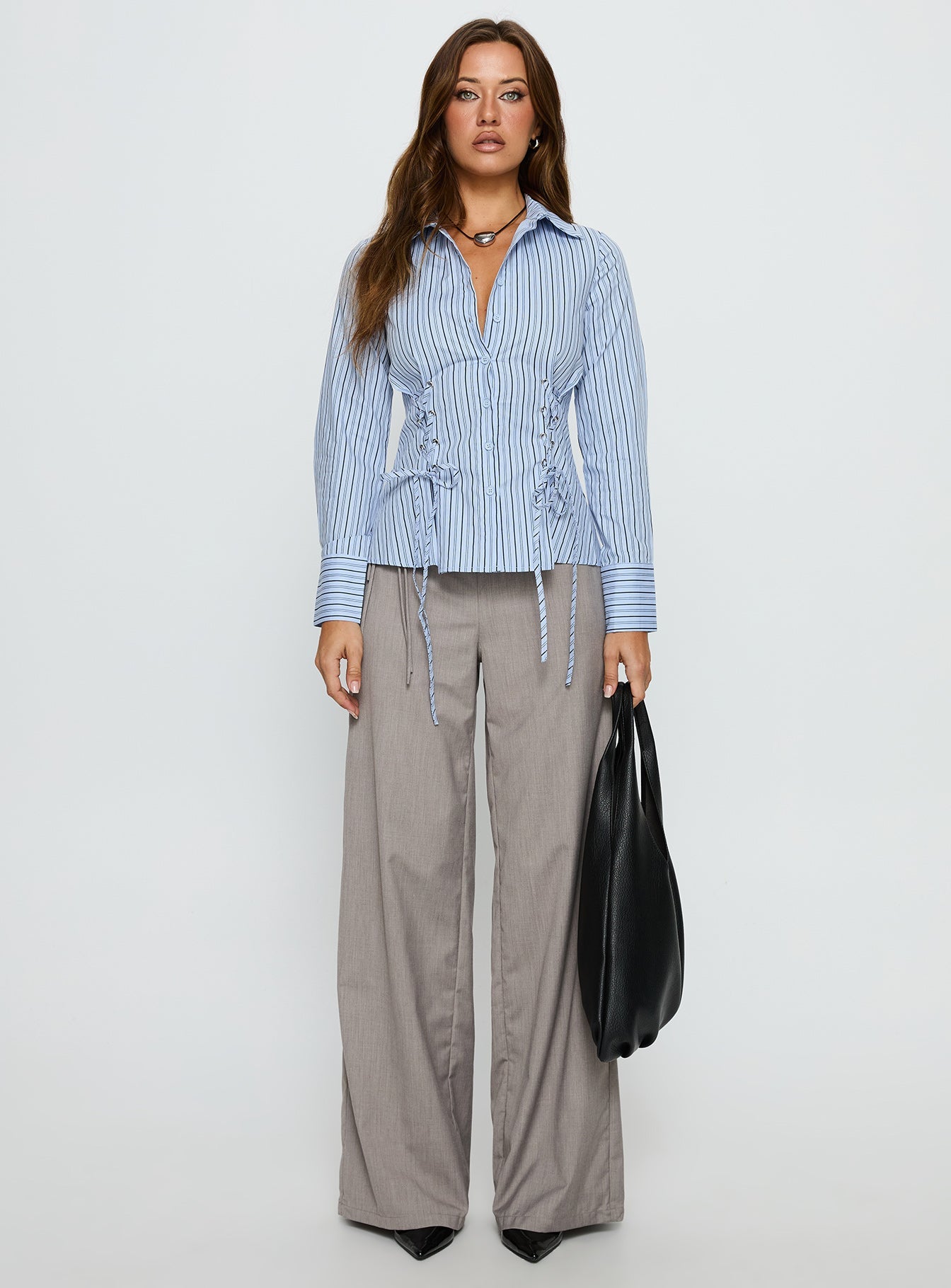 Sunisa Tie Detail Long Sleeve Top Blue Stripe