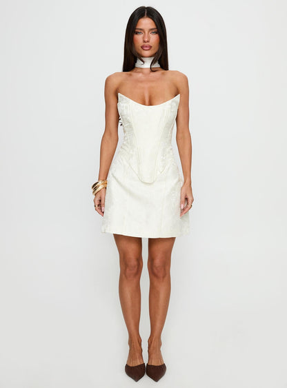 Pearla Strapless Scarf Mini Dress Ivory