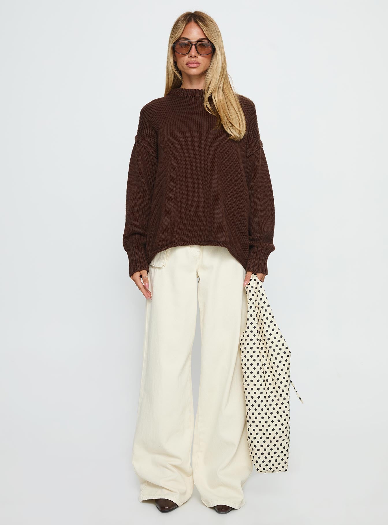 Wilda Crew Neck Knit Sweater Brown