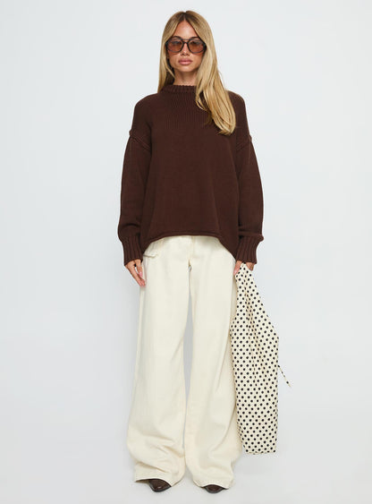 Wilda Crew Neck Knit Sweater Brown