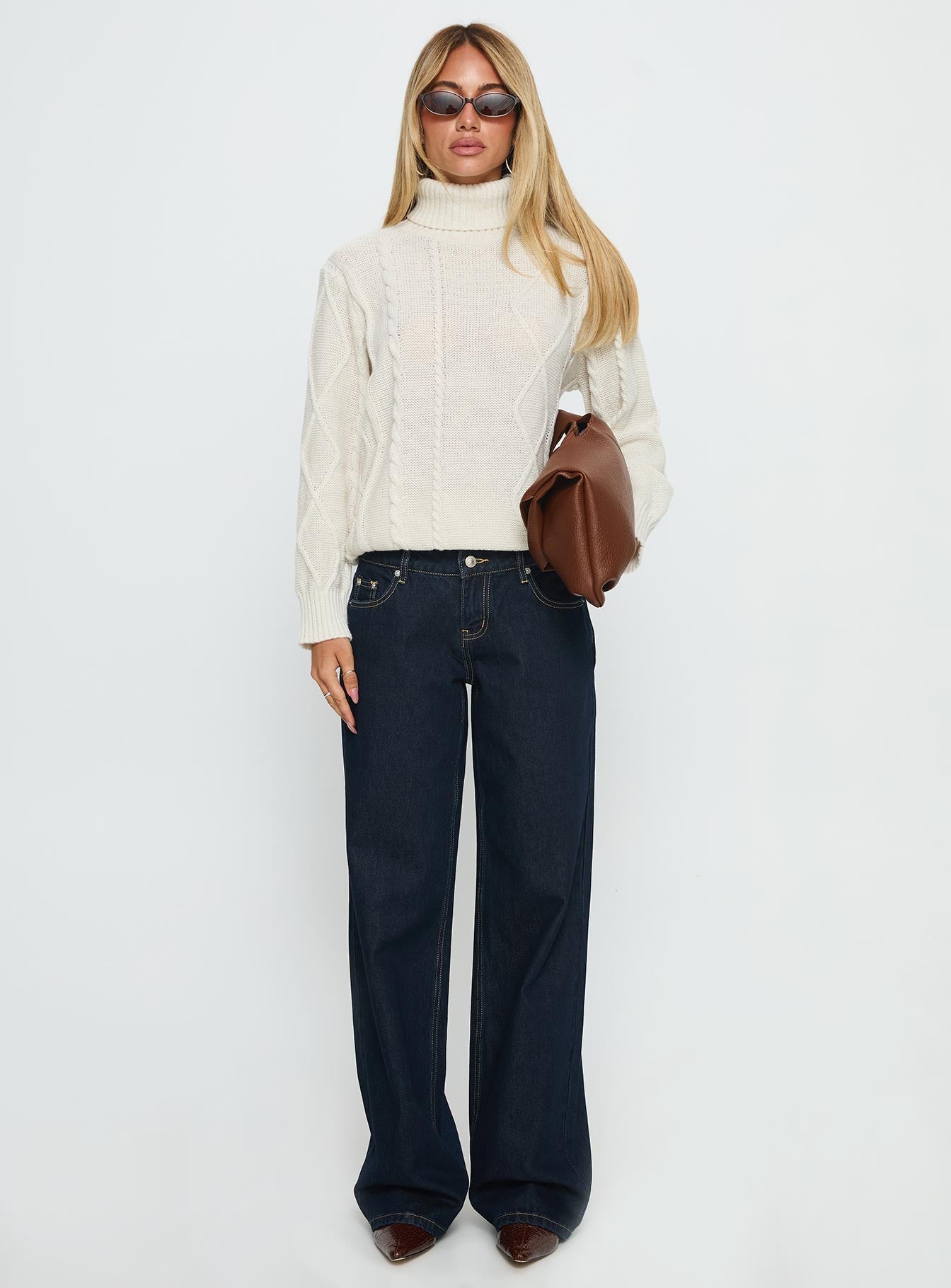 Tarynne Cable Knit Turtle Neck Sweater Beige
