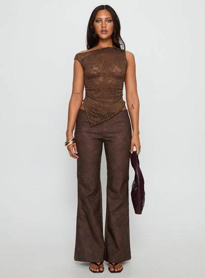 Decia One Shoulder Lace Top Brown