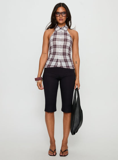 Klossie Halter Button Down Top Multi Check