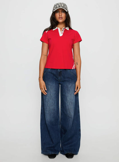 Learn Your Lesson Contrast Collared Top Red / White