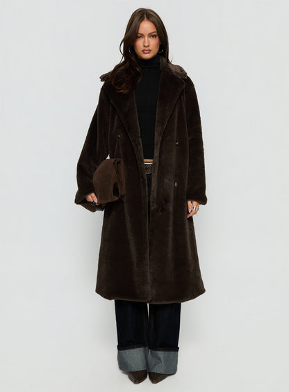 Alvie Longline Faux Fur Coat Brown