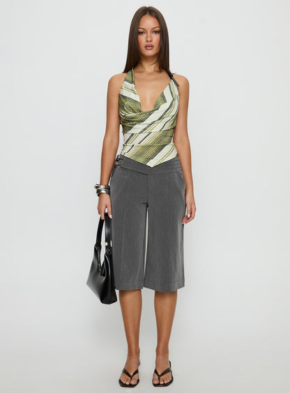 Syrenah Halter Cowl Neck Top Green Stripe