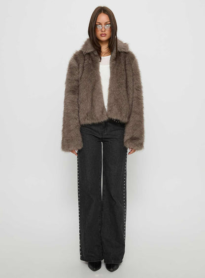 Kimberli Faux Fur Collared Jacket Brown