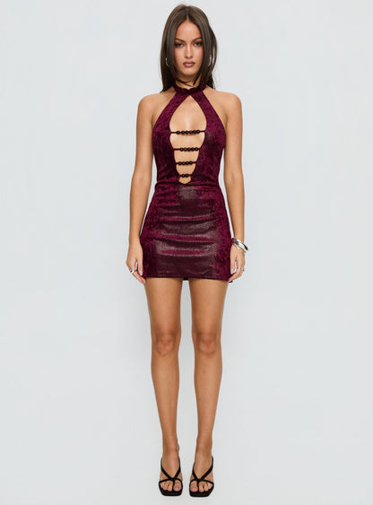 Dulsea Beaded Mini Dress Burgundy