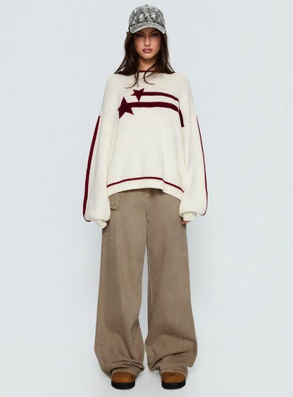 Star Track Graphic Jumper Cream / Red