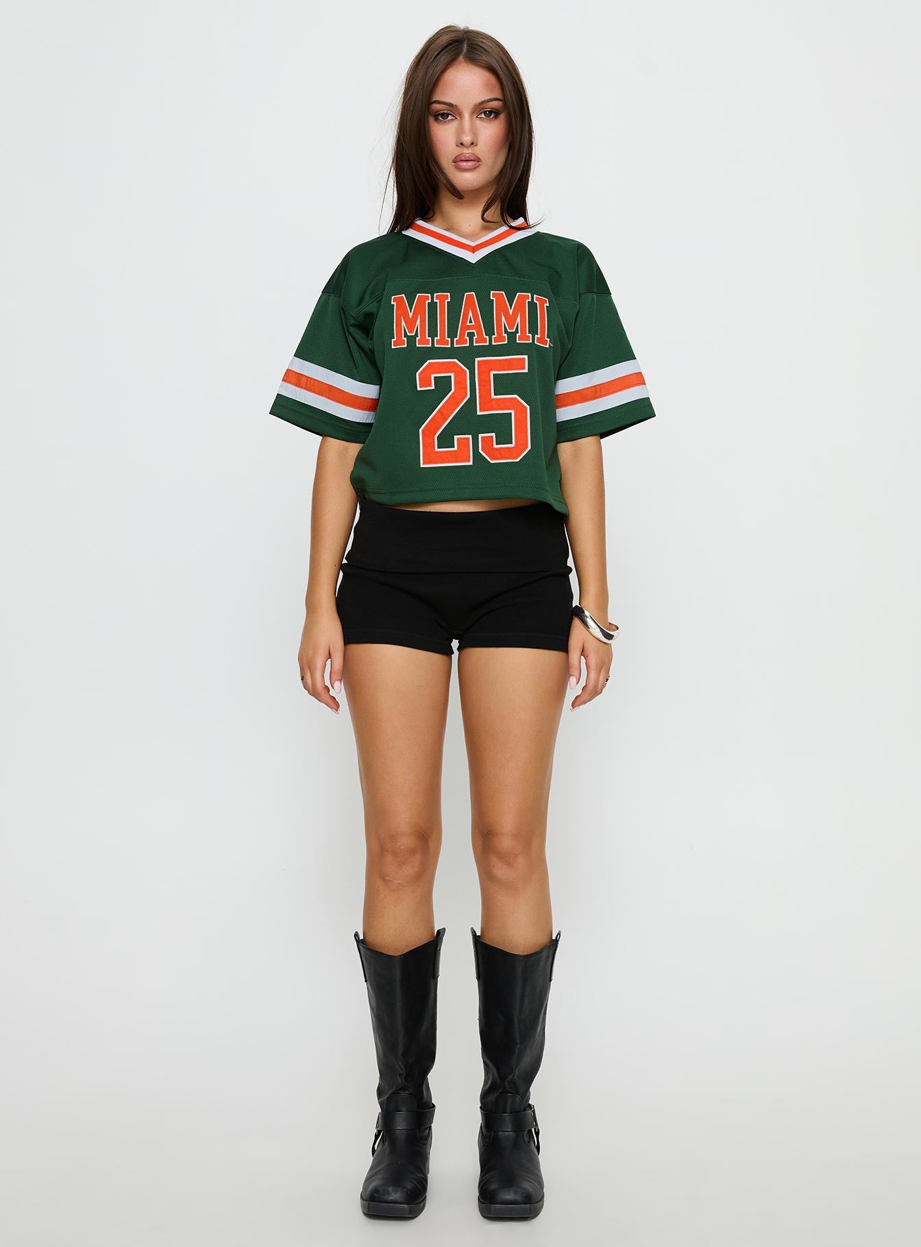 U Miami Cropped Football Jersey Tee Green
