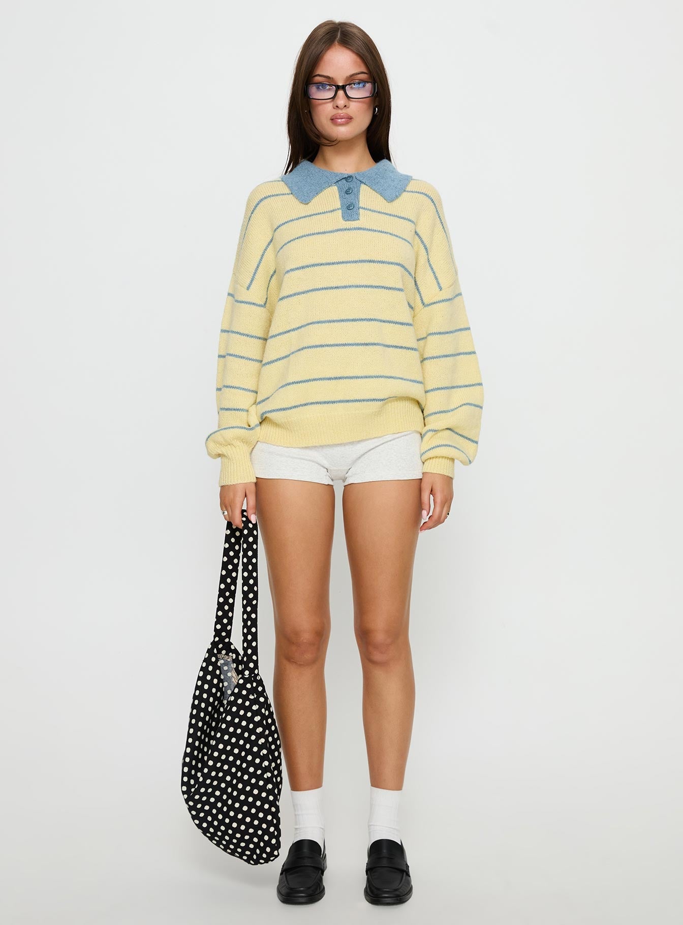 Minda Collared Knit Sweater Yellow Stripe