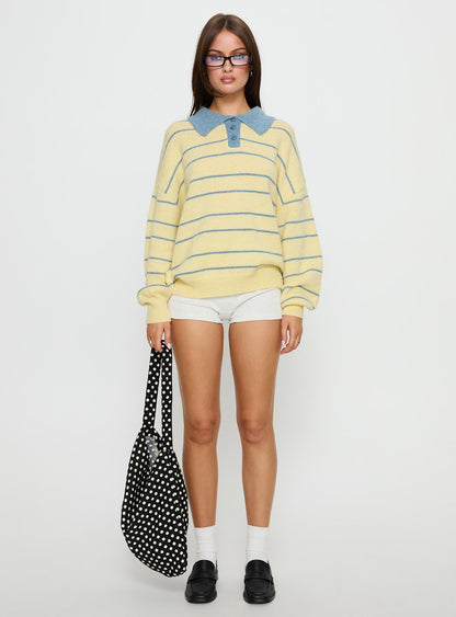 Minda Collared Knit Sweater Yellow Stripe