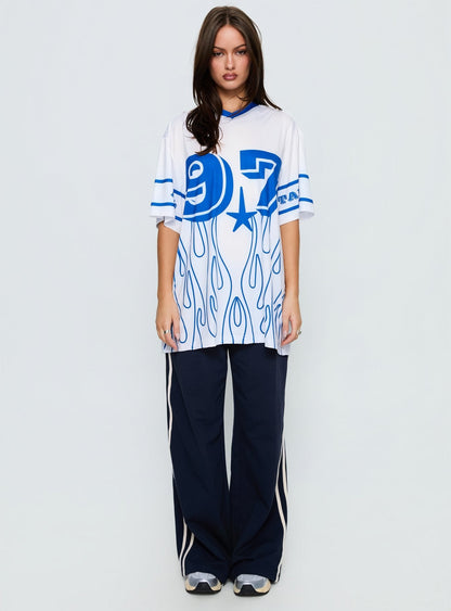 97 Sportstar Oversized Jersey Graphic Top White / Blue