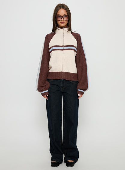 Lexanne Zip Through Knit Jumper Cream Multi