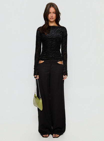 Vila Lettuce Trim Long Sleeve Top Black Zebra