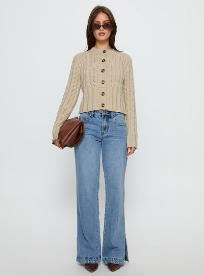 Donielle Cable Knit Cardigan Beige