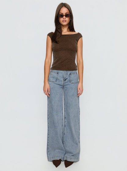Cheirosa Off Shoulder Top Brown Shimmer
