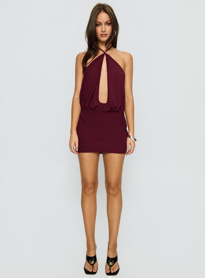 Drifting Away Chiffon Mini Dress Currant