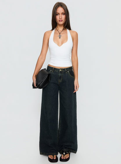Supercut Low Rise Baggy Pleat Jeans Grunge Wash