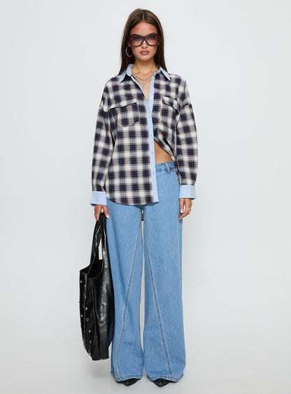 Walda Contrast Flannel Shirt Blue Check