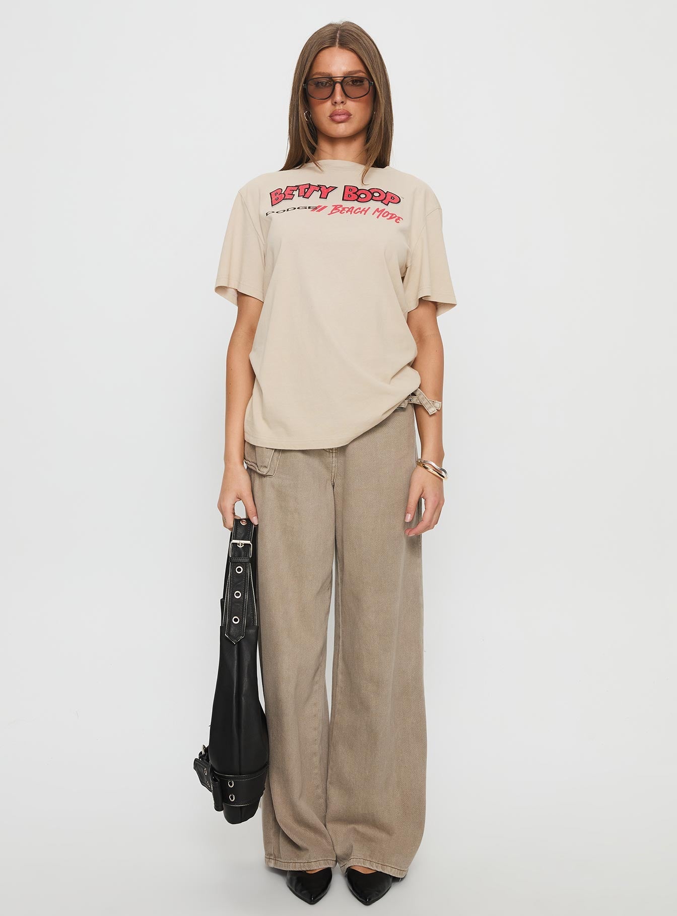 Betty Boop Beach Mode Oversized Graphic Top Washed White