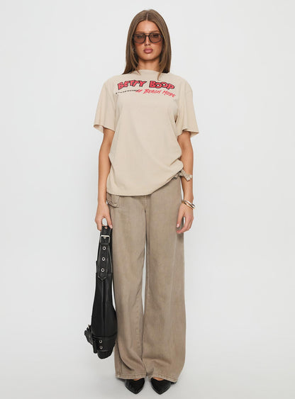 Betty Boop Beach Mode Oversized Graphic Top Washed White