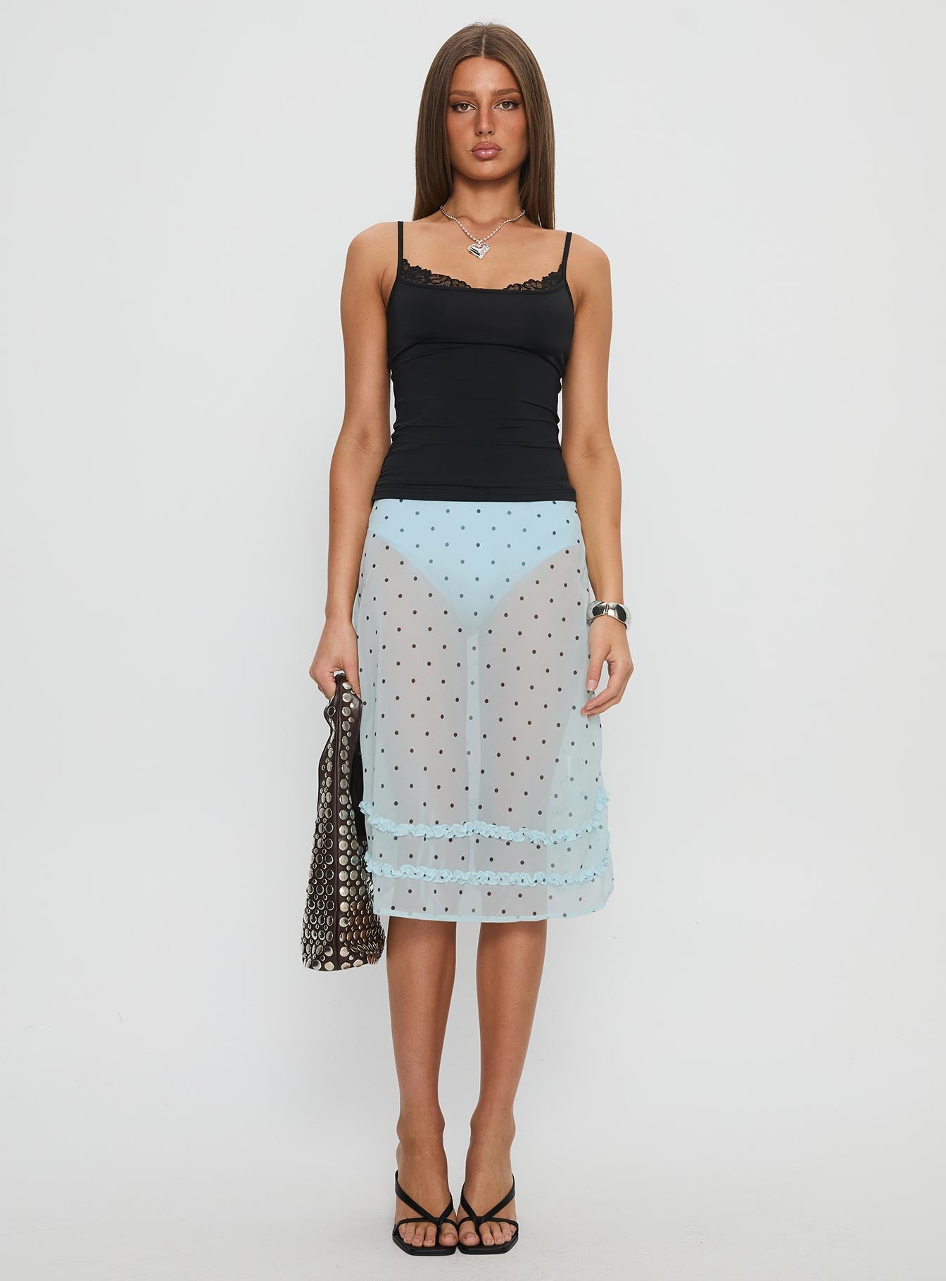 Lyza Sheer Midi Skirt Blue Polka
