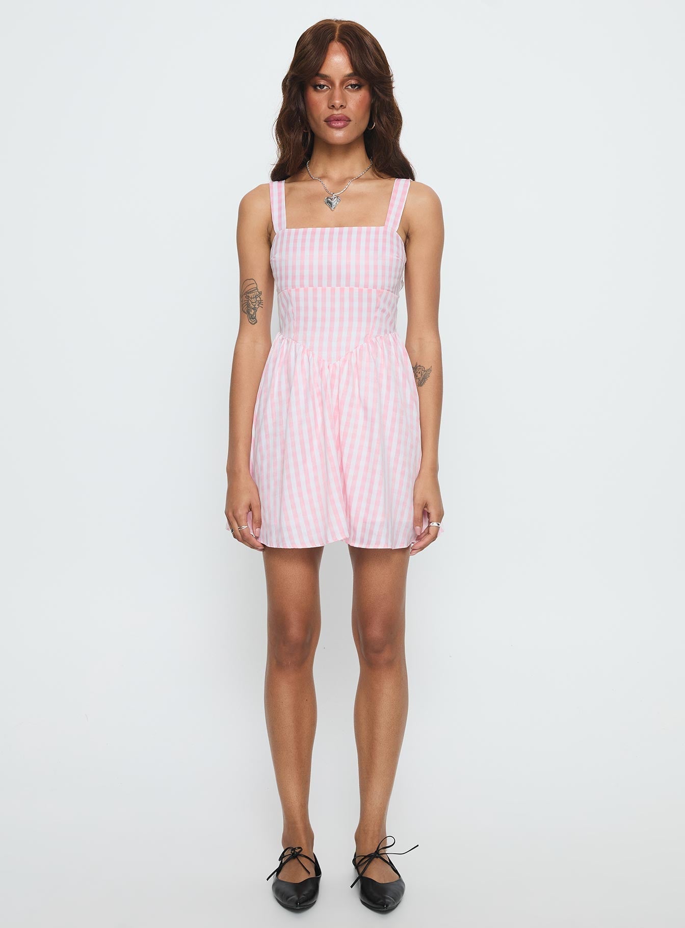 Yoselyn Pleat Mini Dress Pink Check