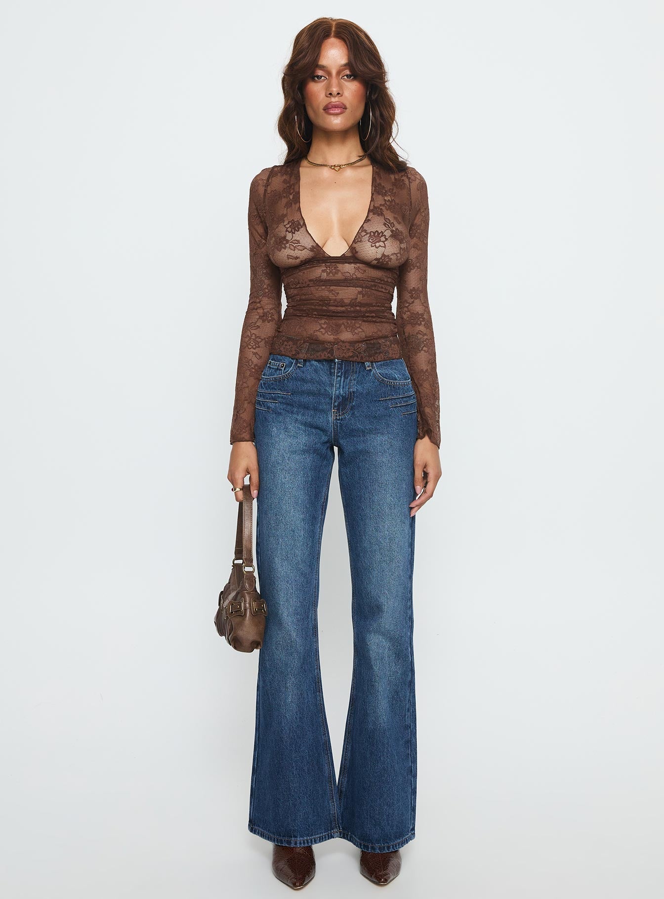 Nydia Long Sleeve Sheer Top Chocolate