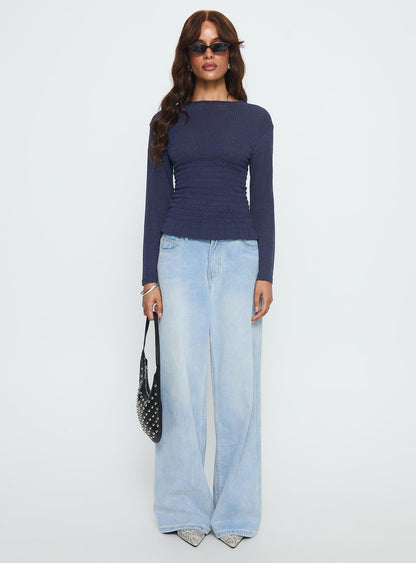 Bradly Shirred Long Sleeve Top Navy
