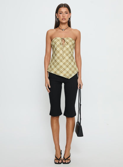 I Wonder Strapless Cut Out Top Yellow Check