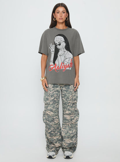 More Than A Woman Oversized Graphic Top Grey