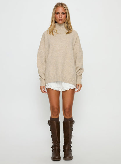 Patrizia Funnel Neck Knit Sweater Beige