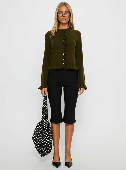 Inclination Frill Cardigan Moss