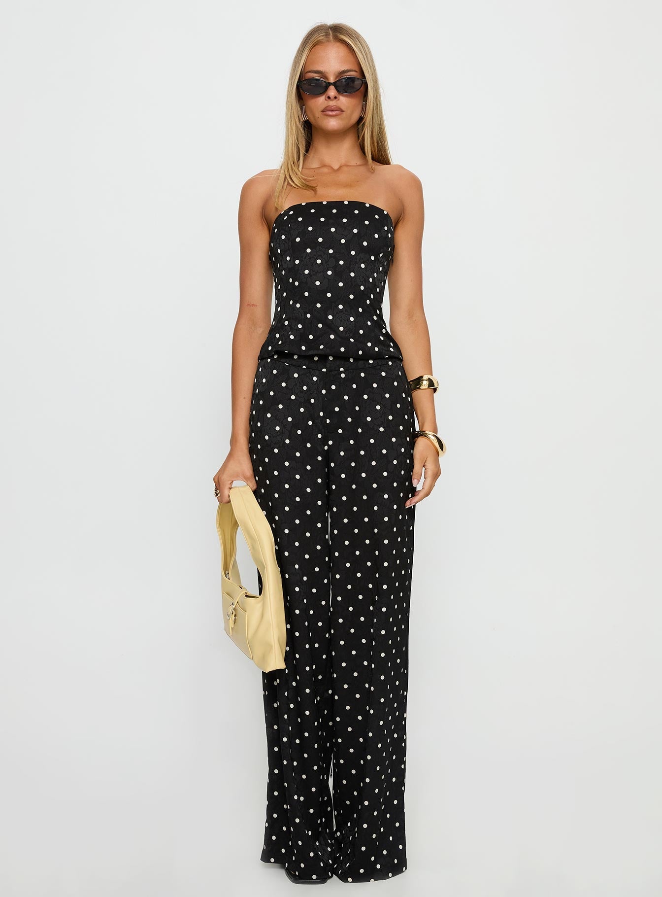 Powdered Sugar Strapless Set Black Polka