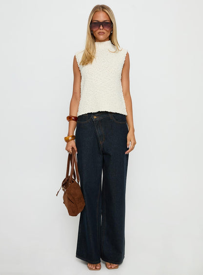 Lanette High Neck Sleeveless Top Cream