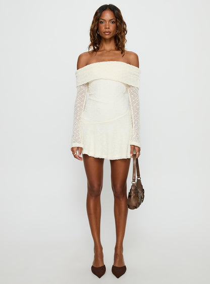 Ivee Off Shoulder Long Sleeve Mini Dress Cream