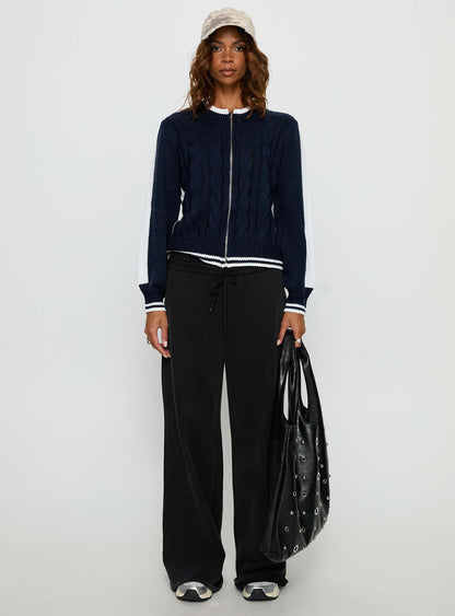 Tevyn Cable Knit Zip Through Knit Sweater Blue / Cream